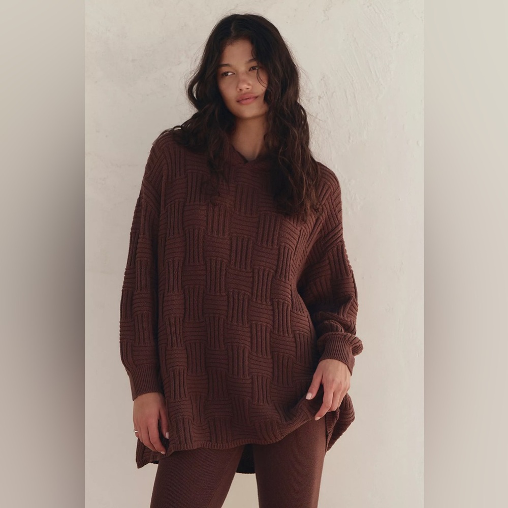 FREE PEOPLE NWOT Sabine Sweater 2 Piece Set Rustic Brown Textured Knit Hoodie XS
